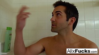 Alix Lynx : Alix Lynx and August fuck their Plumber after he fixes their shower