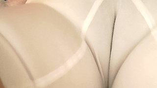 The Line of the MILF's Vagina Is Marked in Her Panties