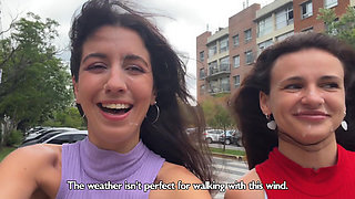 Slutty Neighbors Ask for Cum on Their Cute Faces for Public Cumwalk