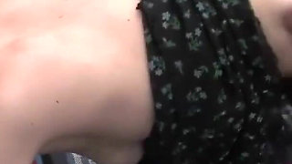 Lovely babe is pleasing an older guy's cock outdoors