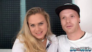 Blonde Barra Brass Anally Fucked and Creampied as Her Cuckold Looks On