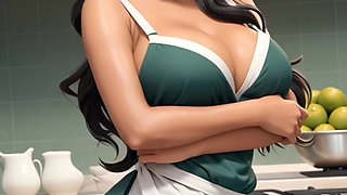 hot desi Jaya apron in kitchen (Ai model)