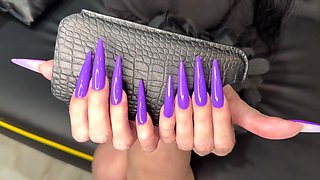 New Longer Shape and New Purple Color, Claws, Long Flexible Fingers Wide Palms, Skin Scratching, Silk Blouse and Tight Skirt