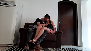 She talks to the cuckold on the phone while her lover kisses her