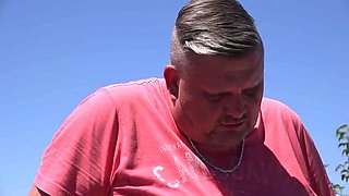 German amateur slut Marina Montana hardcore pool fucking with Ashley Dark in summer sun