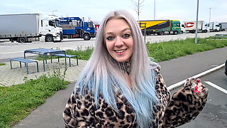 Kinky teen babe sucks cocks empty on rest area toilets