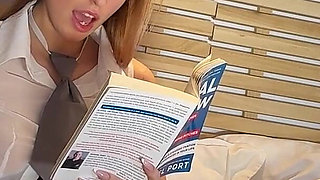 Long Legs Hot Beauty Blonde in College Uniform Skirt First Ignores the Big Cock Then Makes It Cum by Ruining the Intense Orgasm