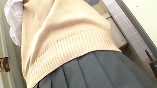 Japanese Teen in Uniform Can't Hold It - Pee Leaks & Wild Orgasm in Toilet [Part 2]