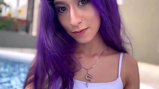 Gorgeous babe with purple hair and natural tits having fun