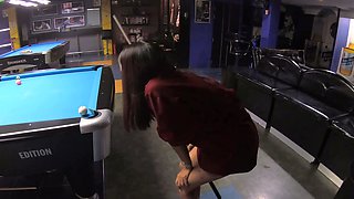 Big booty Thai GF plays pool and blowjob