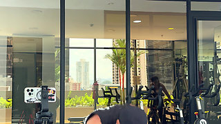 A sweaty, strong guy at the gym asks a neighbor in the building to smell his cock so he can fuck her later.