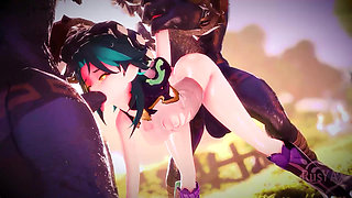 Xiao gets delicious cum in all holes from Mitachurls