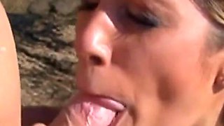 Small tits blonde loves anal group sex at the beach