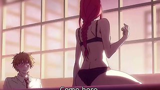 Uncensored Hentai: Beautiful Buxom Redhead Makima (Chainsaw Man) Fucks Her Colleague In the Office