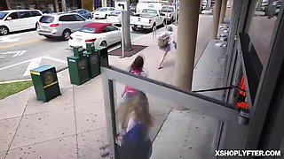 Emma Hix tries to steal goods nailed by an officer in charge