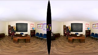Back To School; Teacher Student Strip Solo Blonde Huge Natural Tits Shaved Pussy Black Nylons