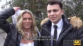 Blonde MILF Claudia Mac in White Wedding Dress Gets Fucked Doggystyle by Debt Collector