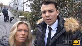 Debt4k. curly blonde is loving porno while cuckold groom is seeing