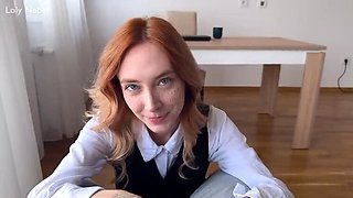 Skinny Teen Secretary Gets Cum on Her Pussy During Boss Role Play - Loly Nebel