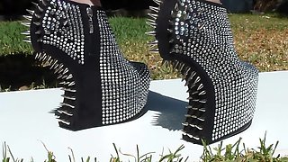 Extreme Wedge Silver Spiked Ankle Boots