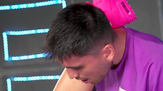 Busty bitch Ashley Morena rides cock in gym