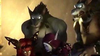 Two elves and two werewolves orgy gangbang