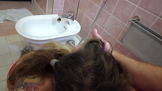 Horny Curly Haired Brunette Gets Fucked by Much Older Dude