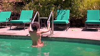 Hot nude latina teen jumps into the pool