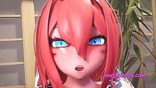 Sexy anime girl experiences intense orgasm and squirts in close-up