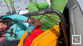 Risky outdoor action on the ski slope with a perfect bod brunette