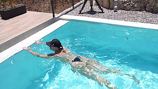 Underwater Lesbian Strap on Sex