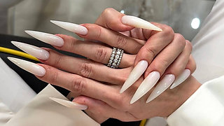 Hot White Color Long Nails, Sharp Claws, Long Fingers and Hands Worship