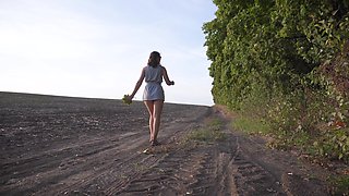 Walking Outdoors and Flashing Ass Under Skirt