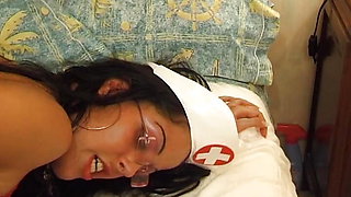 Stunning French nurse rides dick anally until a massive cumshot