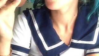 Delicious Busty Girl in Sail Uniform Masturbating(2K) - Solo Toys and Striptease