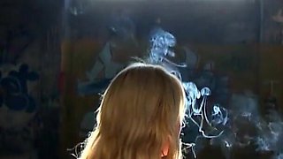 Sexy Antinia sucks and fucks three huge cocks in public