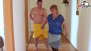German  boyfriend fucks his old ugly bbw mature with natural boobs