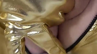 Golden girl toys her pussy