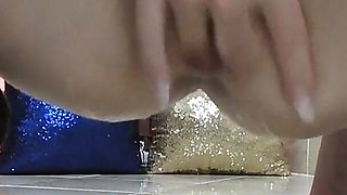 Naughty Blonde Squirting in Black Socks