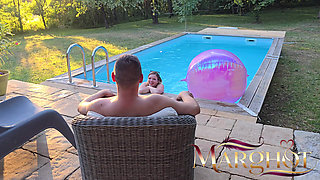 My Cuckold Guy Films a Lover Fucking Me Hard on the Pool Terrace