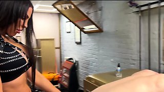 Femdom fetish mistresses fuck bdsm loser with strapon