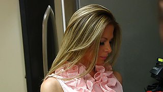 Fucking in the corporate kitchen ends with cum on tits for Rachel