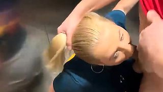 Busty MILF suck cock and get pounded hard in elevator live a