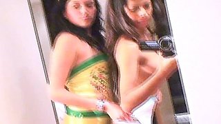Naughty teen lesbo filming