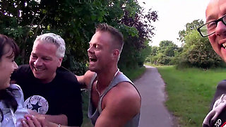 Pretty stranger fucks two guys outdoor