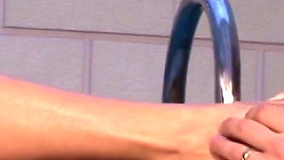 Pretty girl plays with her feet