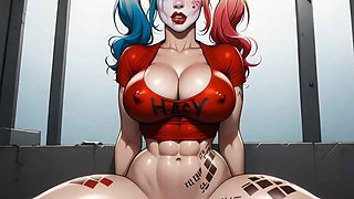 Ai Generated Harley Quinn- devoured 2 big cocks oral creampied