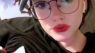 Busty curly brunette with big boobs fucks on couch