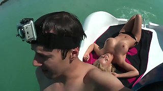 Hot Blonde Big Sexy Tits Threesome Sex On Pedal Boat