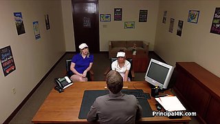 Luscious golf chicks riding principals penis at the office